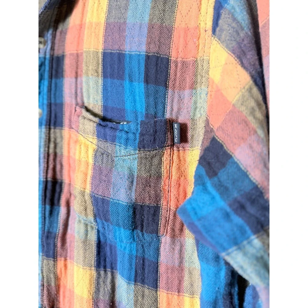KAVU Reversible Plaid Flannel Shirt Jacket Large Cotton Button Front Outdoor